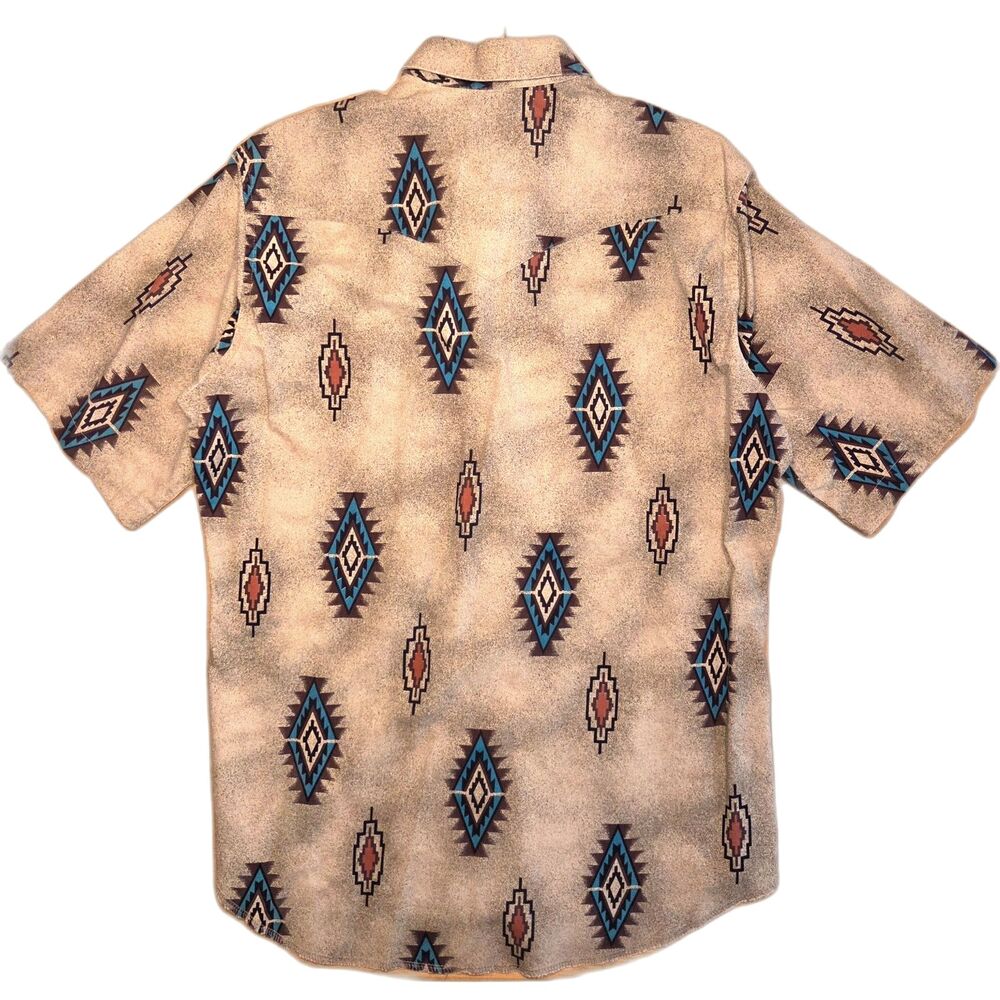 Vintage Wrangler Mens Shirt Western Aztec  16 X-Long Tails Sunburned Desert Tan - Picture 2 of 5